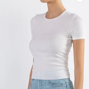 NEW Grey Ven White Tee Shirt Revolve Baillie Cap Short Sleeves Crew Neck Stretch